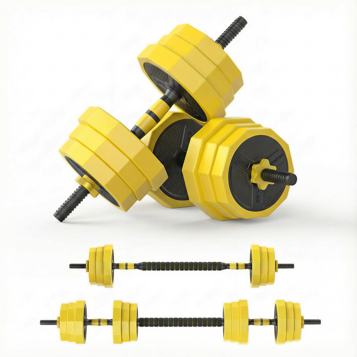 PROIRON 2-in-1 20KG Adjustable Dumbbells Set Black Yellow NEW