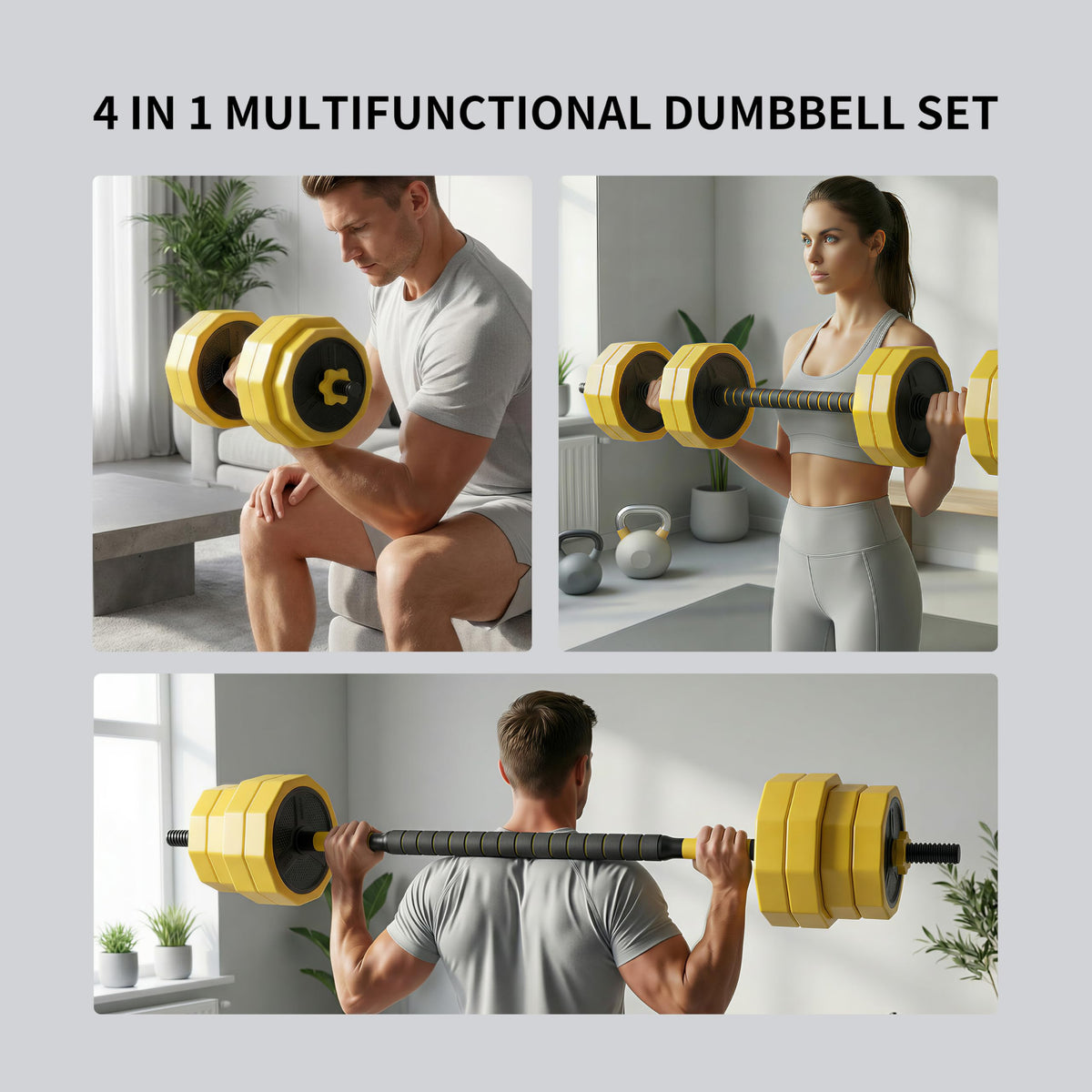 PROIRON 2-in-1 20KG Adjustable Dumbbells Set Black Yellow NEW