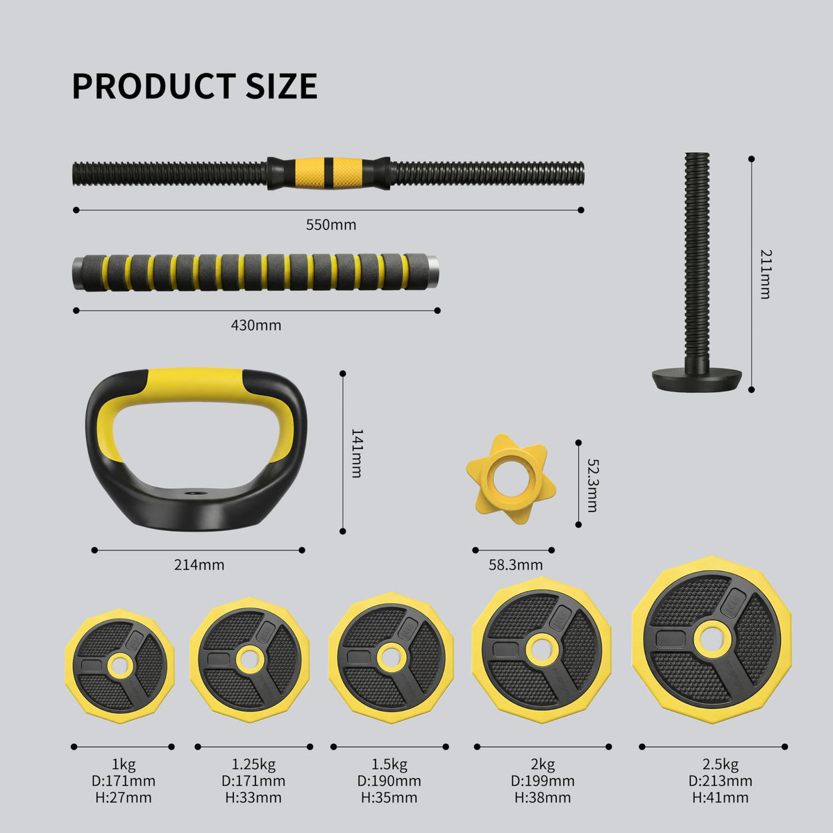 PROIRON 2-in-1 20KG Adjustable Dumbbells Set Black Yellow NEW