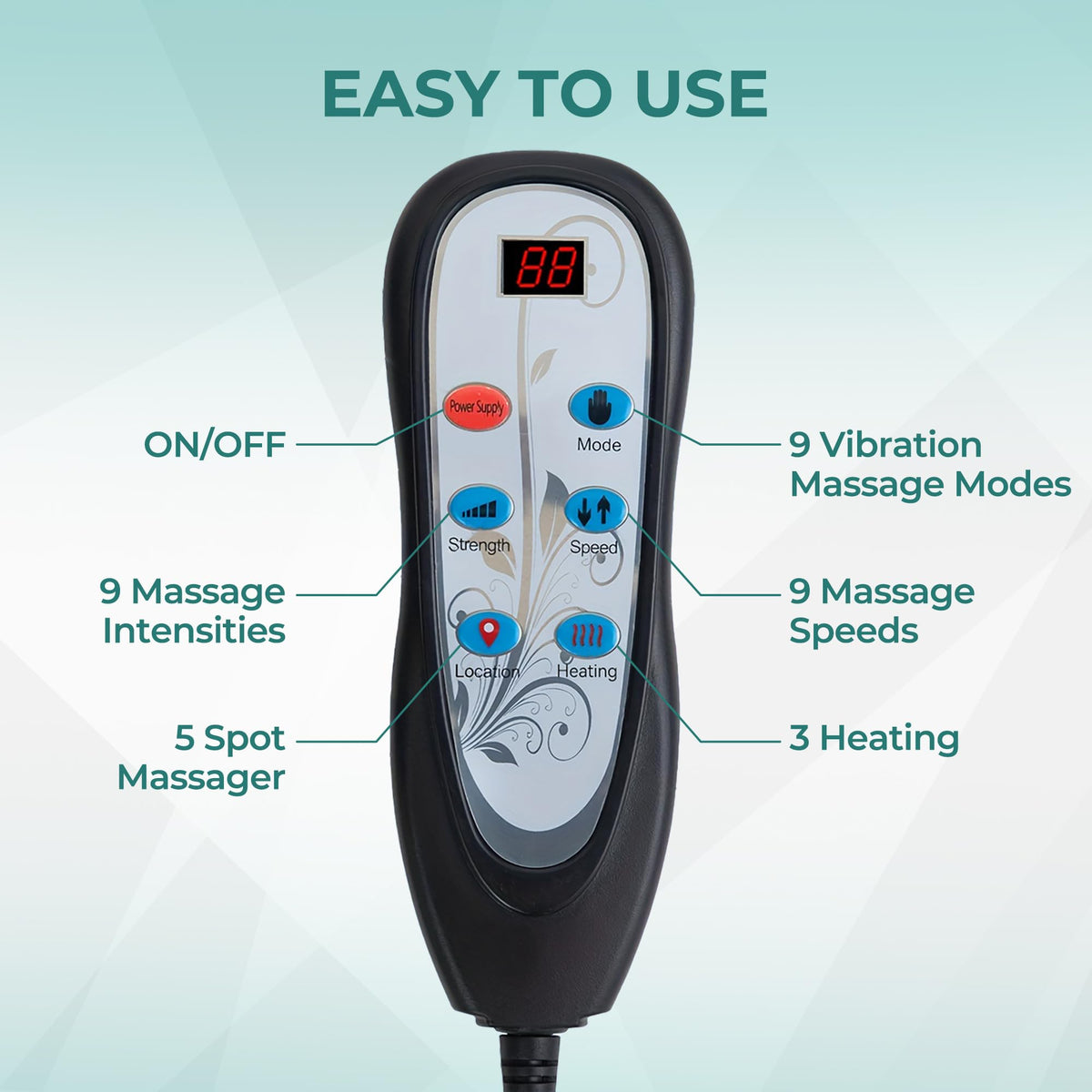 Himouta Vibration Back Massager Seat Cushion with Heat - Deep Black NEW