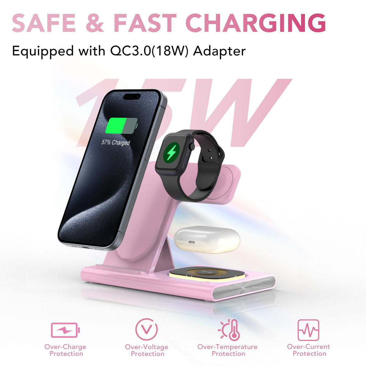 KARTICE 3 Induction Chargers in 1 Wireless Charging Station for iPhone NEW