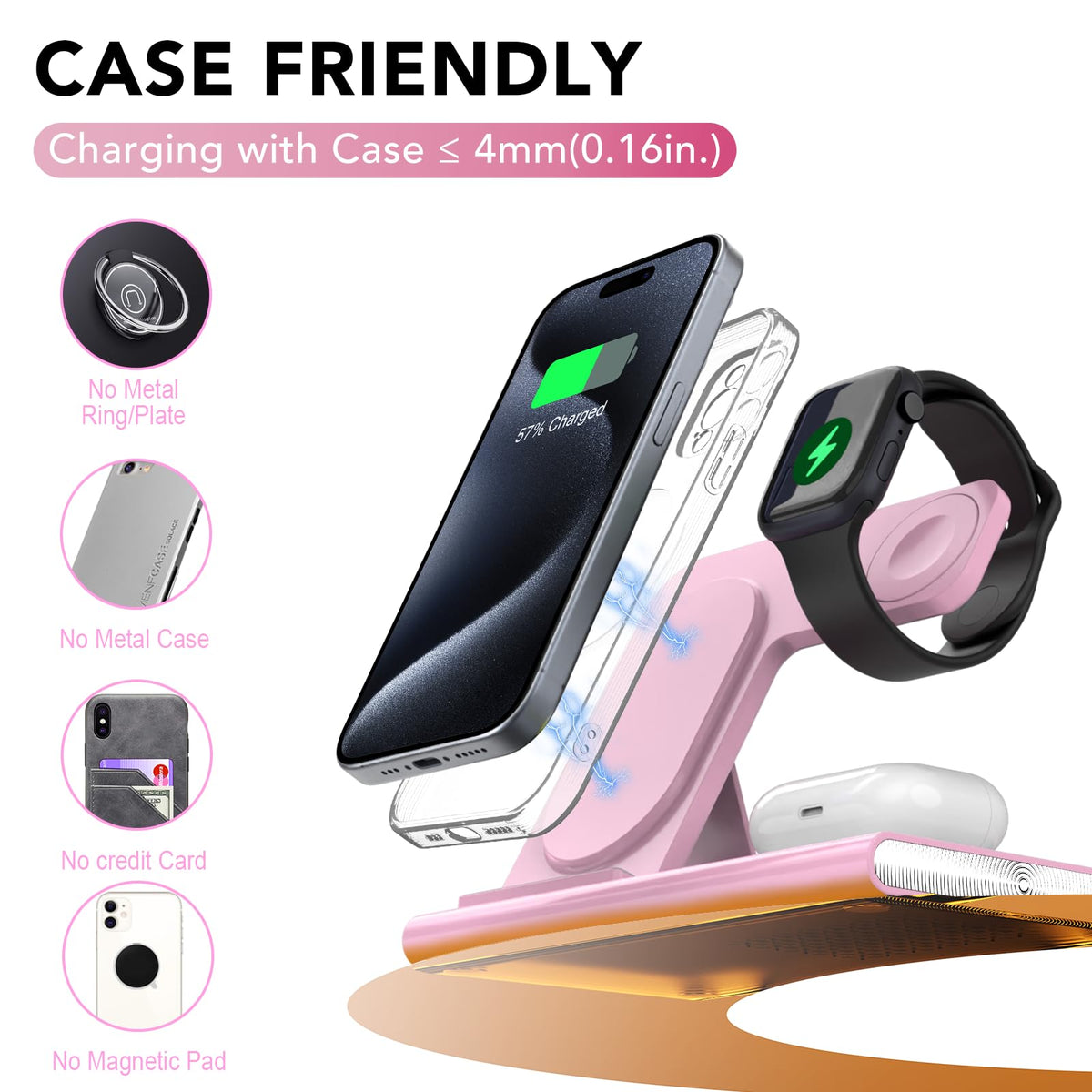 KARTICE 3 Induction Chargers in 1 Wireless Charging Station for iPhone NEW