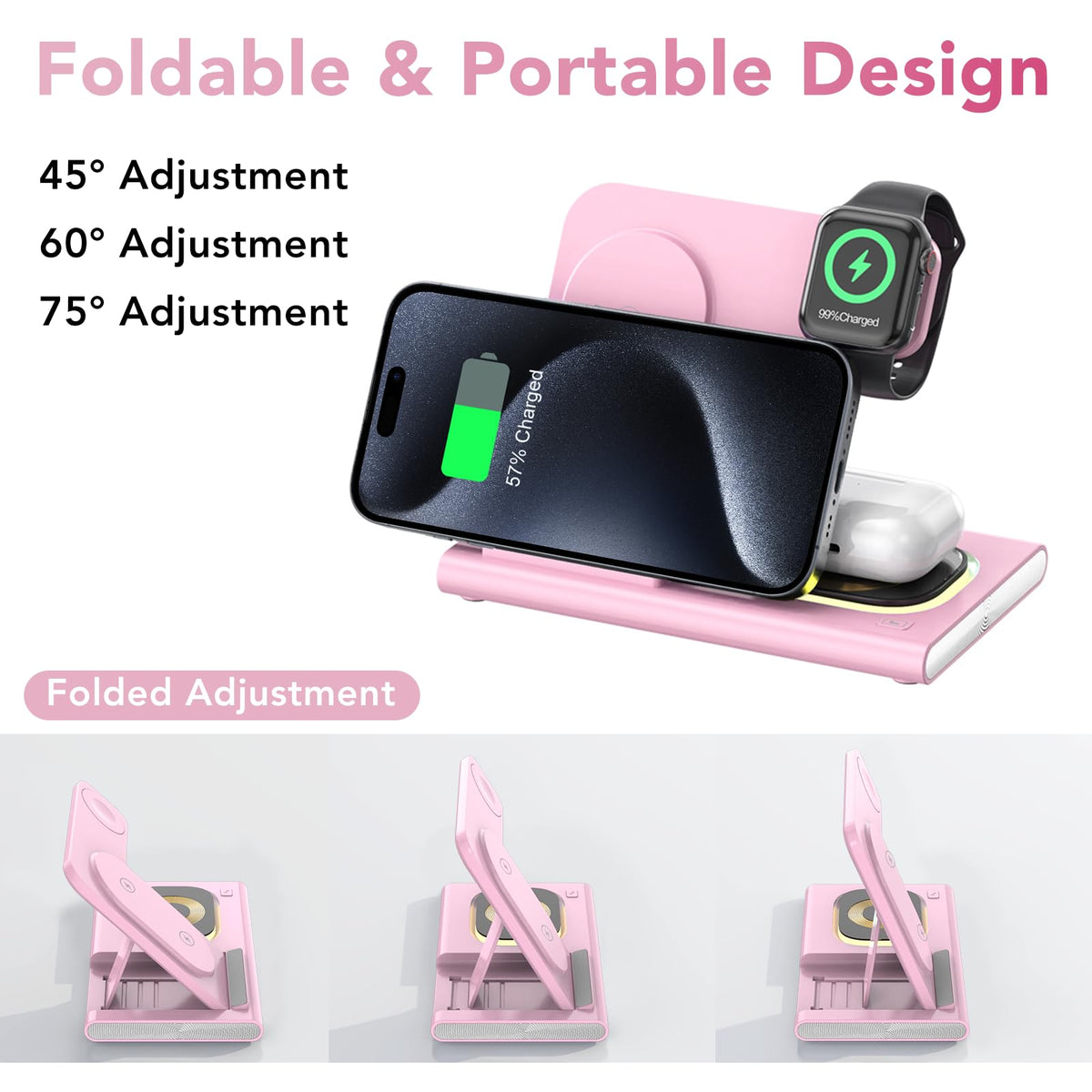 KARTICE 3 Induction Chargers in 1 Wireless Charging Station for iPhone NEW