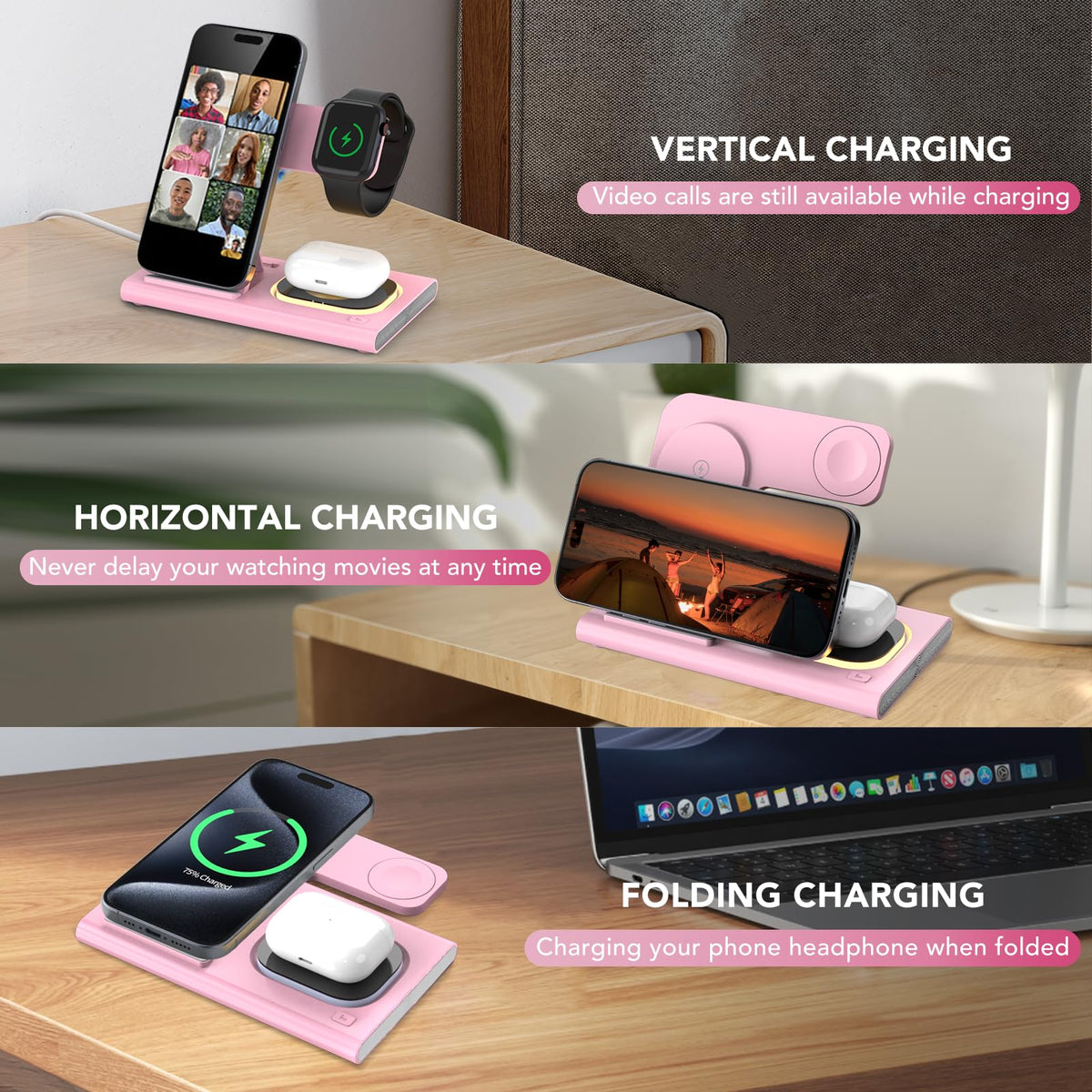 KARTICE 3 Induction Chargers in 1 Wireless Charging Station for iPhone NEW