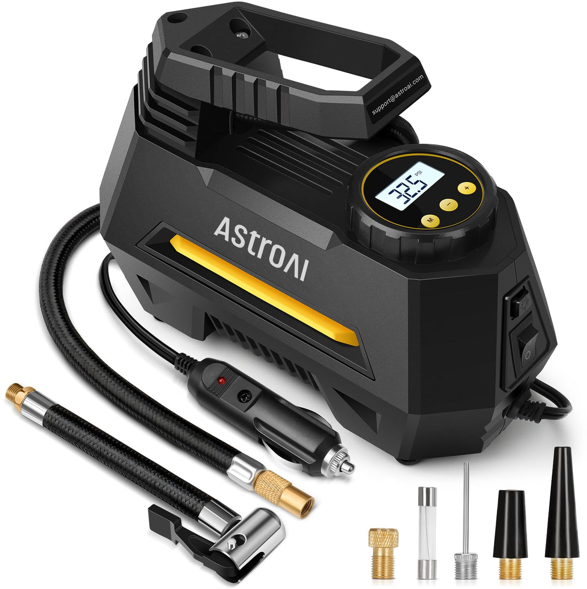 AstroAI Portable Air Compressor 12V Auto-off Electric Tyre Inflator Yellow DEMO