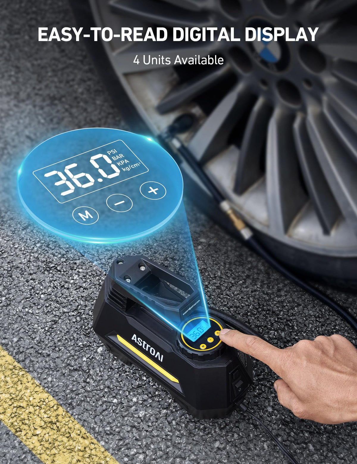 AstroAI Portable Air Compressor 12V Auto-off Electric Tyre Inflator Yellow DEMO