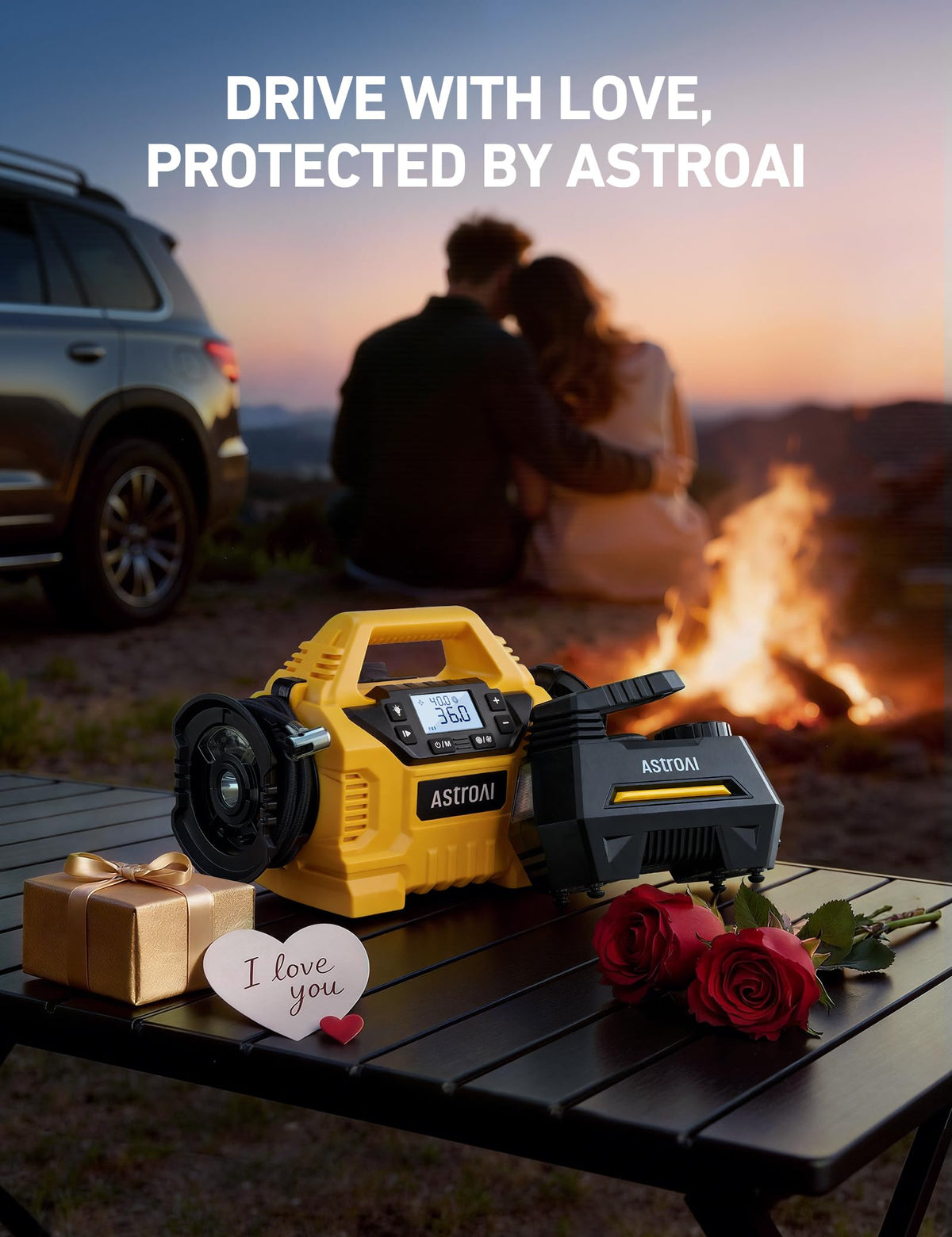 AstroAI Portable Air Compressor 12V Auto-off Electric Tyre Inflator Yellow DEMO