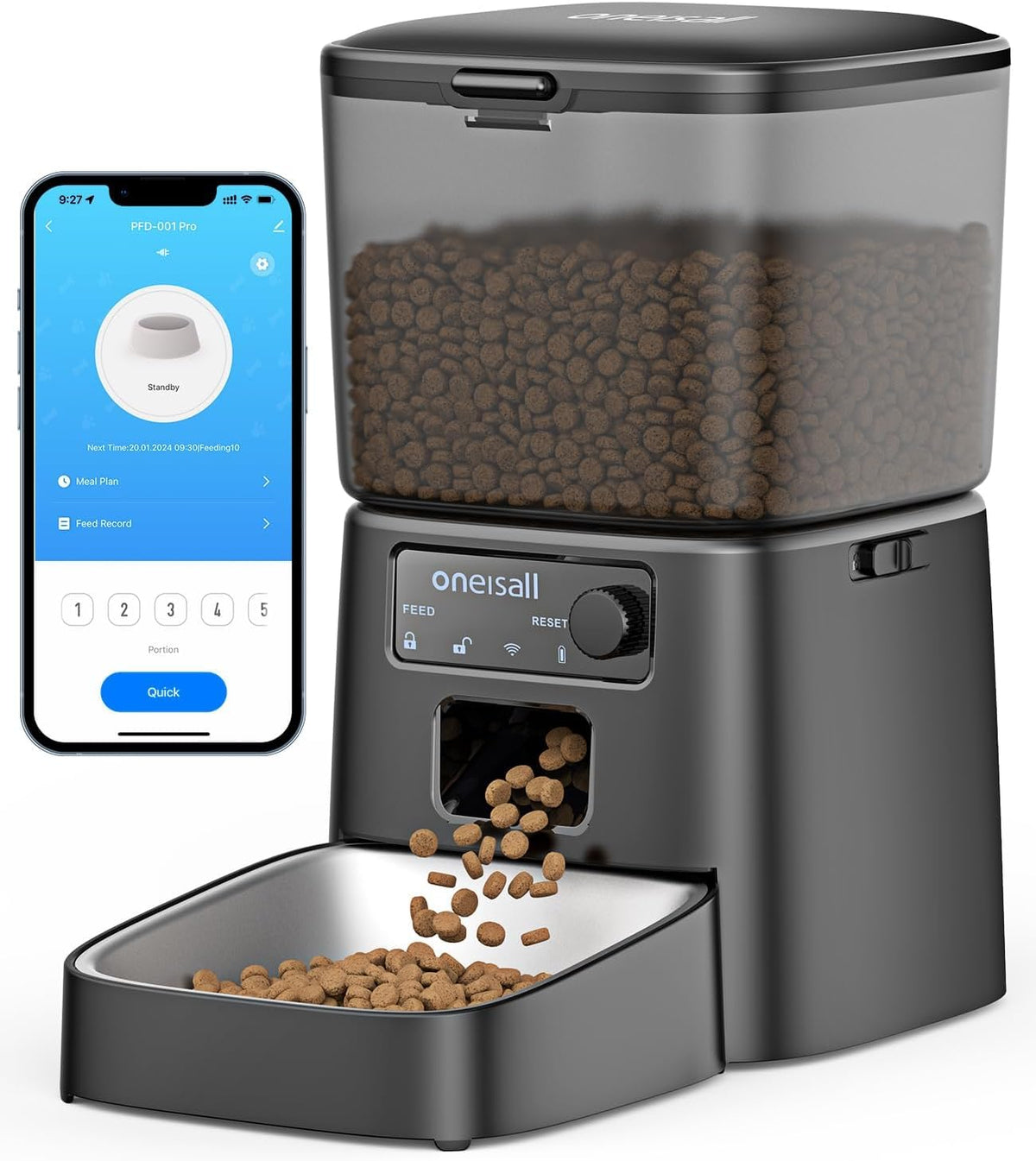 oneisall Automatic Cat Feeder 3.5L Black Smart Timed Pet Food Dispenser NEW