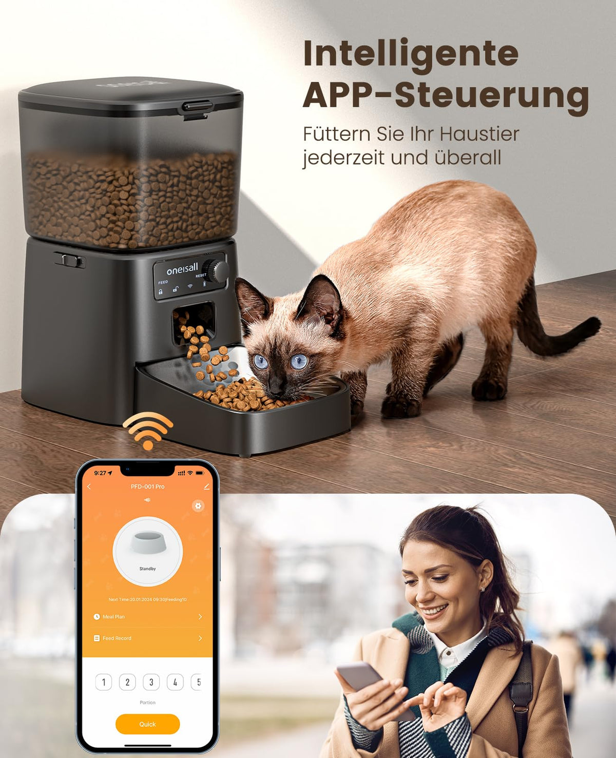 oneisall Automatic Cat Feeder 3.5L Black Smart Timed Pet Food Dispenser NEW