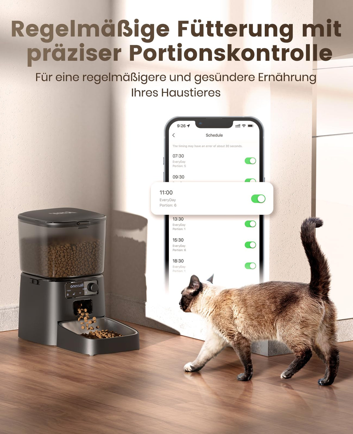 oneisall Automatic Cat Feeder 3.5L Black Smart Timed Pet Food Dispenser NEW