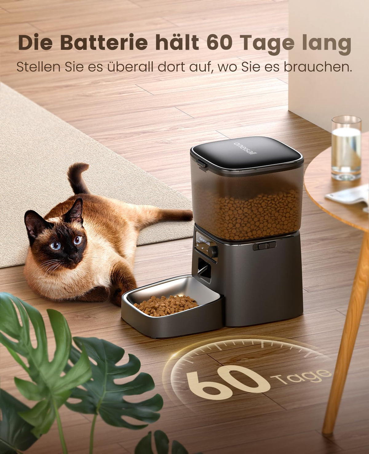 oneisall Automatic Cat Feeder 3.5L Black Smart Timed Pet Food Dispenser NEW