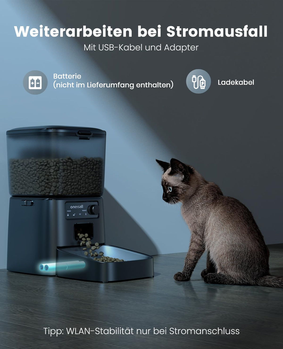 oneisall Automatic Cat Feeder 3.5L Black Smart Timed Pet Food Dispenser NEW