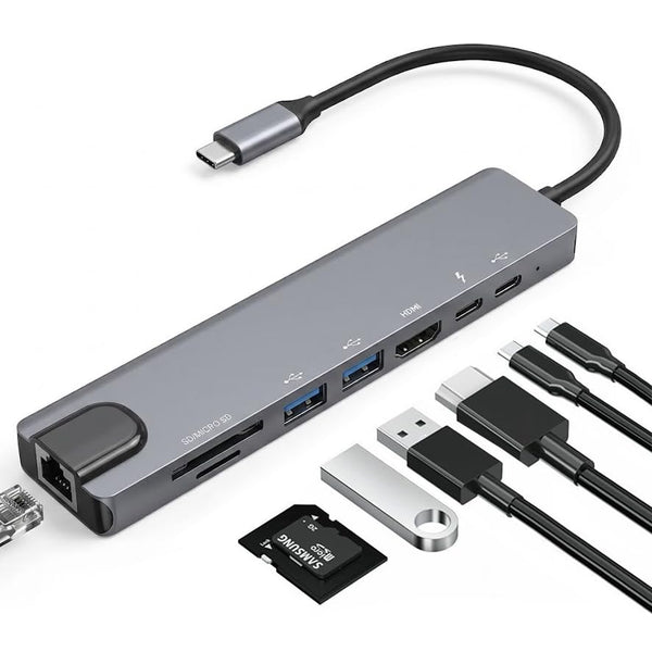 Yotsuba USB USB Hubs C Hub 8-in-1 4K HDMI Ethernet Card Reader Silver NEW