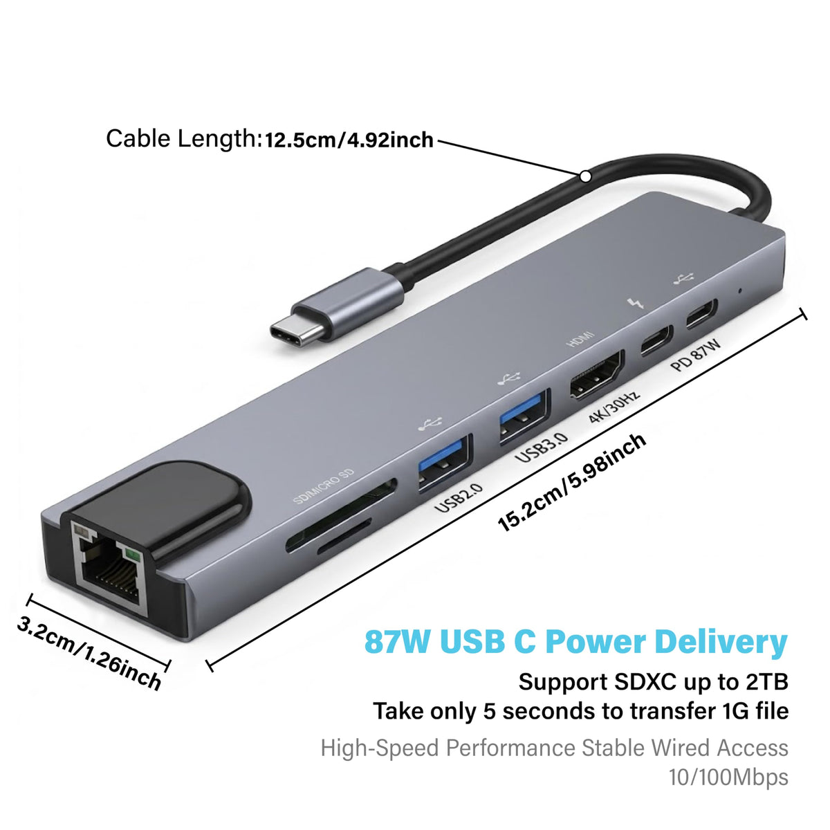Yotsuba USB USB Hubs C Hub 8-in-1 4K HDMI Ethernet Card Reader Silver NEW