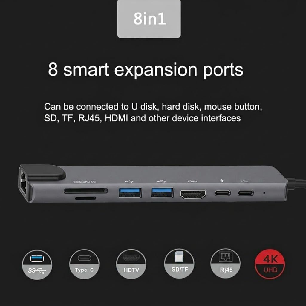 Yotsuba USB USB Hubs C Hub 8-in-1 4K HDMI Ethernet Card Reader Silver NEW