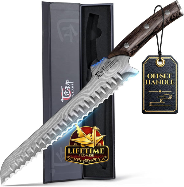 SYOKAMI Offset Kitchen Knives Bread Knife High Carbon Stainless Steel Brown NEW
