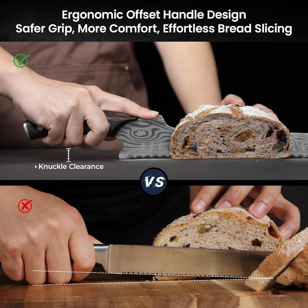 SYOKAMI Offset Kitchen Knives Bread Knife High Carbon Stainless Steel Brown NEW