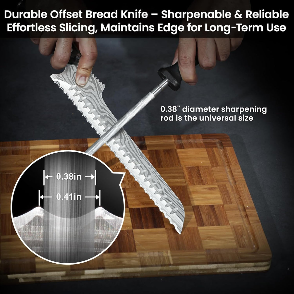 SYOKAMI Offset Kitchen Knives Bread Knife High Carbon Stainless Steel Brown NEW
