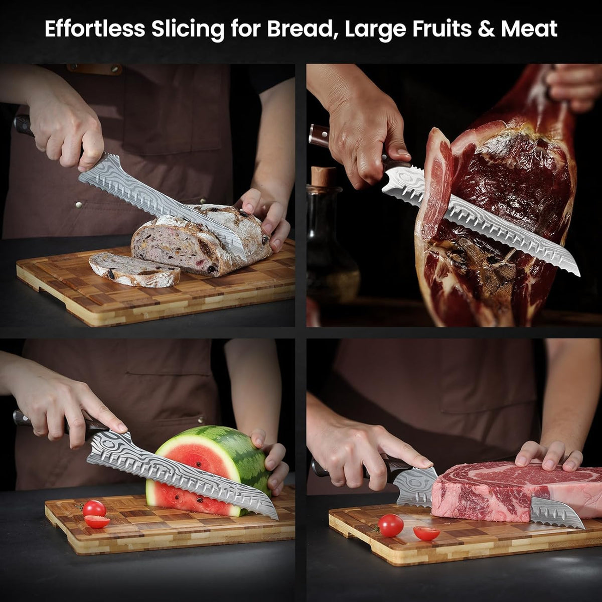 SYOKAMI Offset Kitchen Knives Bread Knife High Carbon Stainless Steel Brown NEW