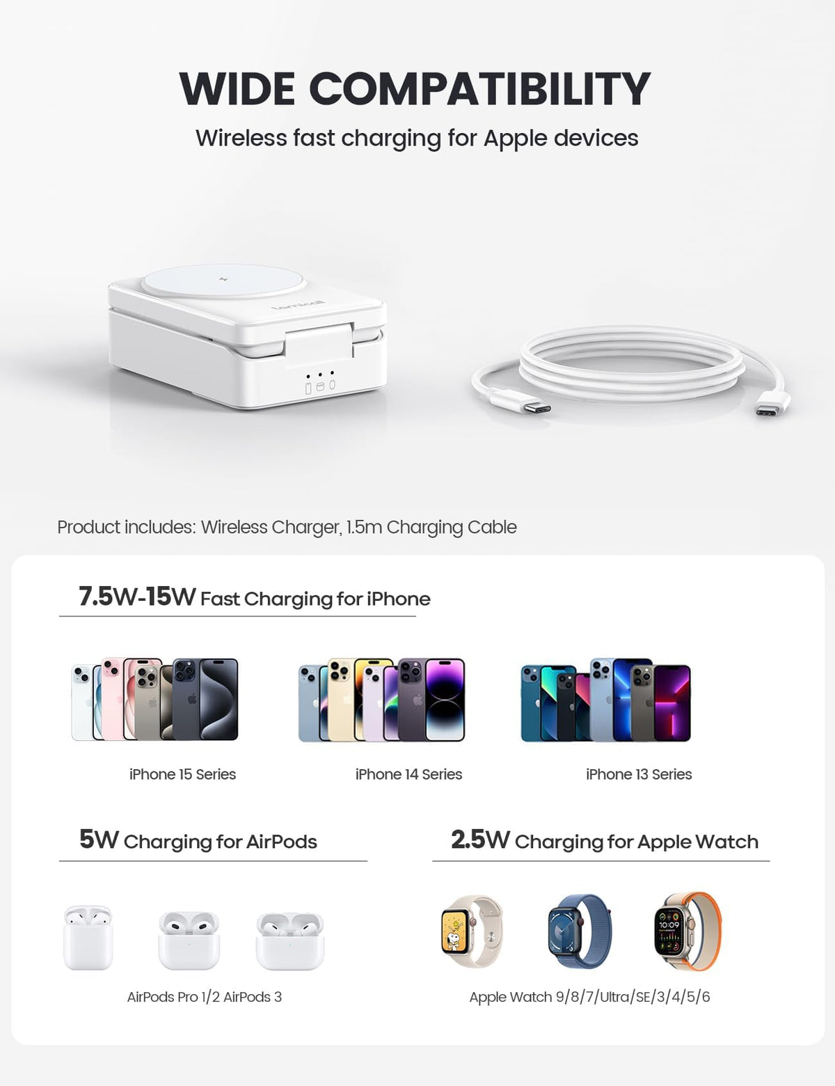 Lamicall 3 Induction Chargers in 1 Wireless Charging Station Foldable White DEMO