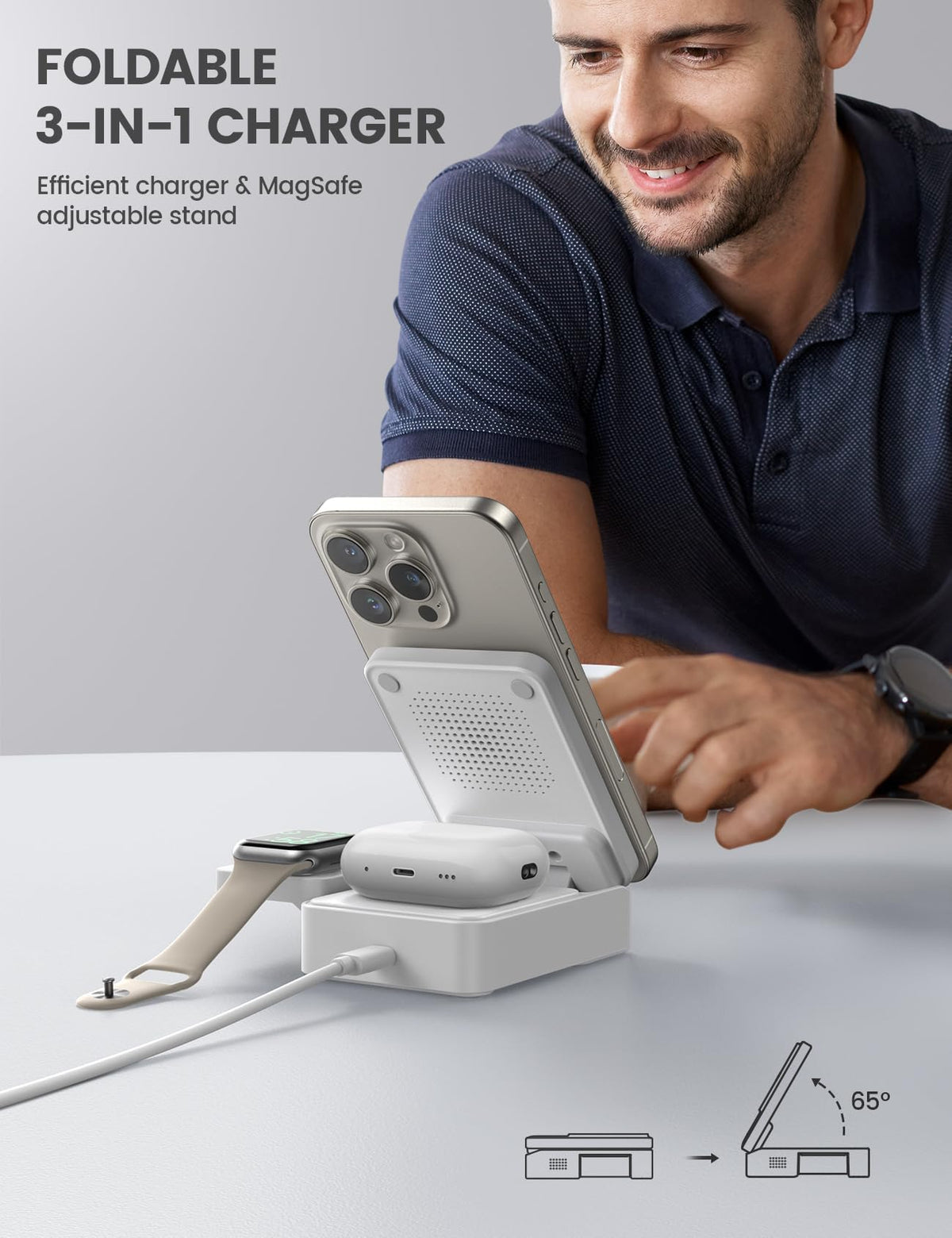 Lamicall 3 Induction Chargers in 1 Wireless Charging Station Foldable White DEMO