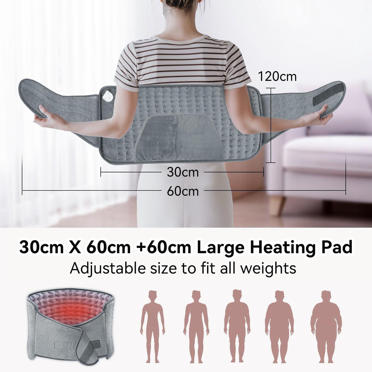 Koreal Electric Heating Pad for Back Pain Relief - Grey NEW