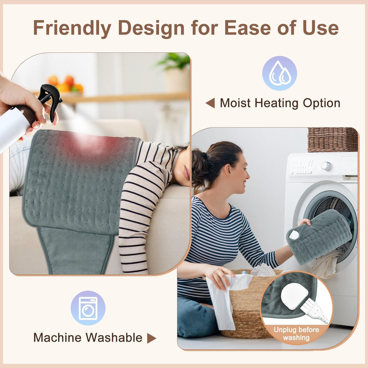 Koreal Electric Heating Pad for Back Pain Relief - Grey NEW