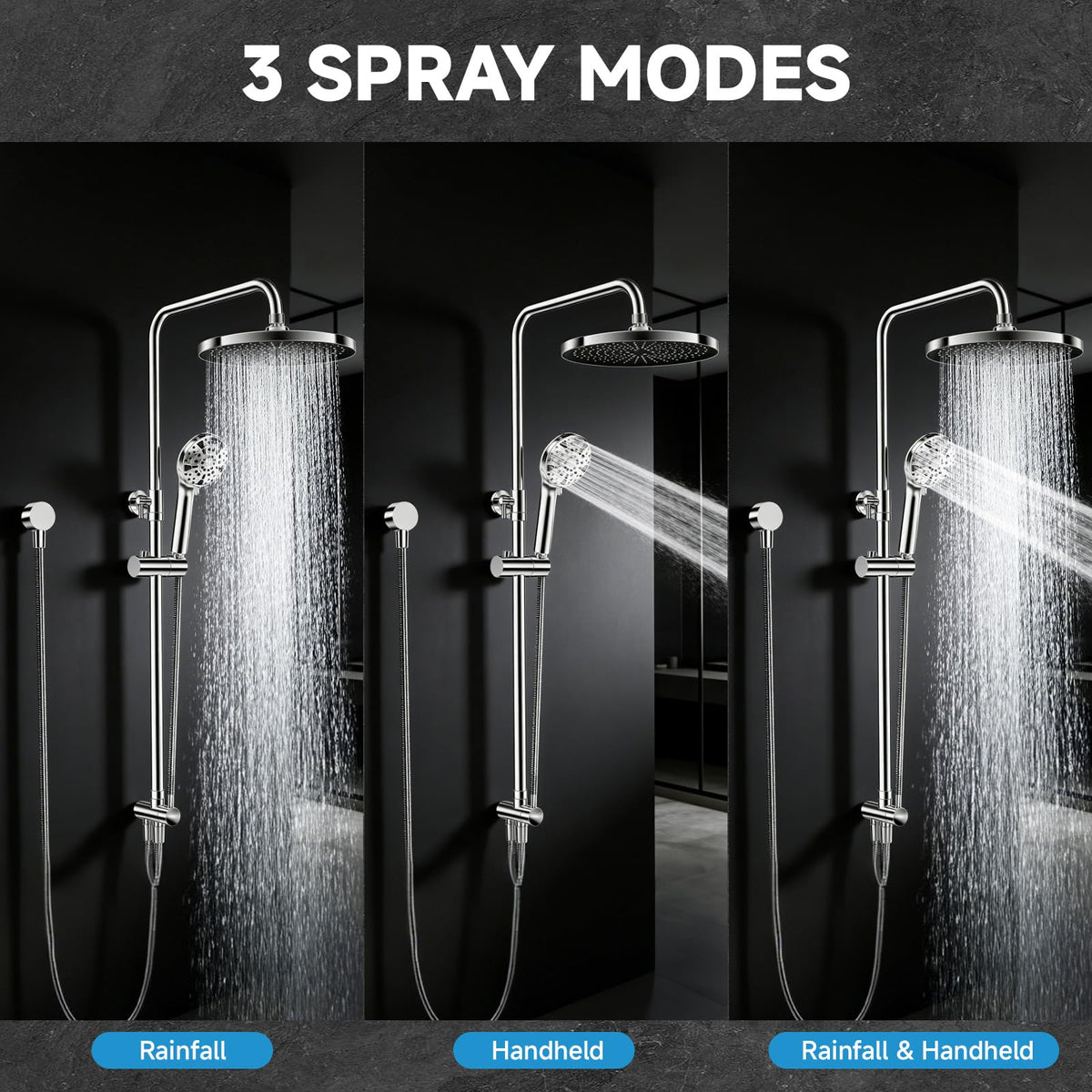 AAOBOSI 10" Rain Shower Head Set - 10 Functions High Pressure Silver DEMO