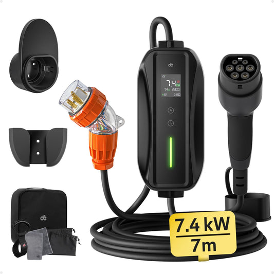 dé 7.4kW EV Charger Type 2 Three Phase 7m Cable Black DEMO