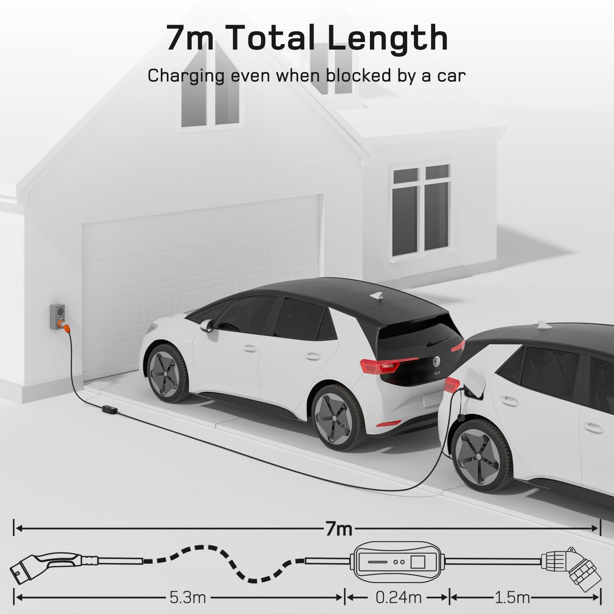 dé 7.4kW EV Charger Type 2 Three Phase 7m Cable Black DEMO