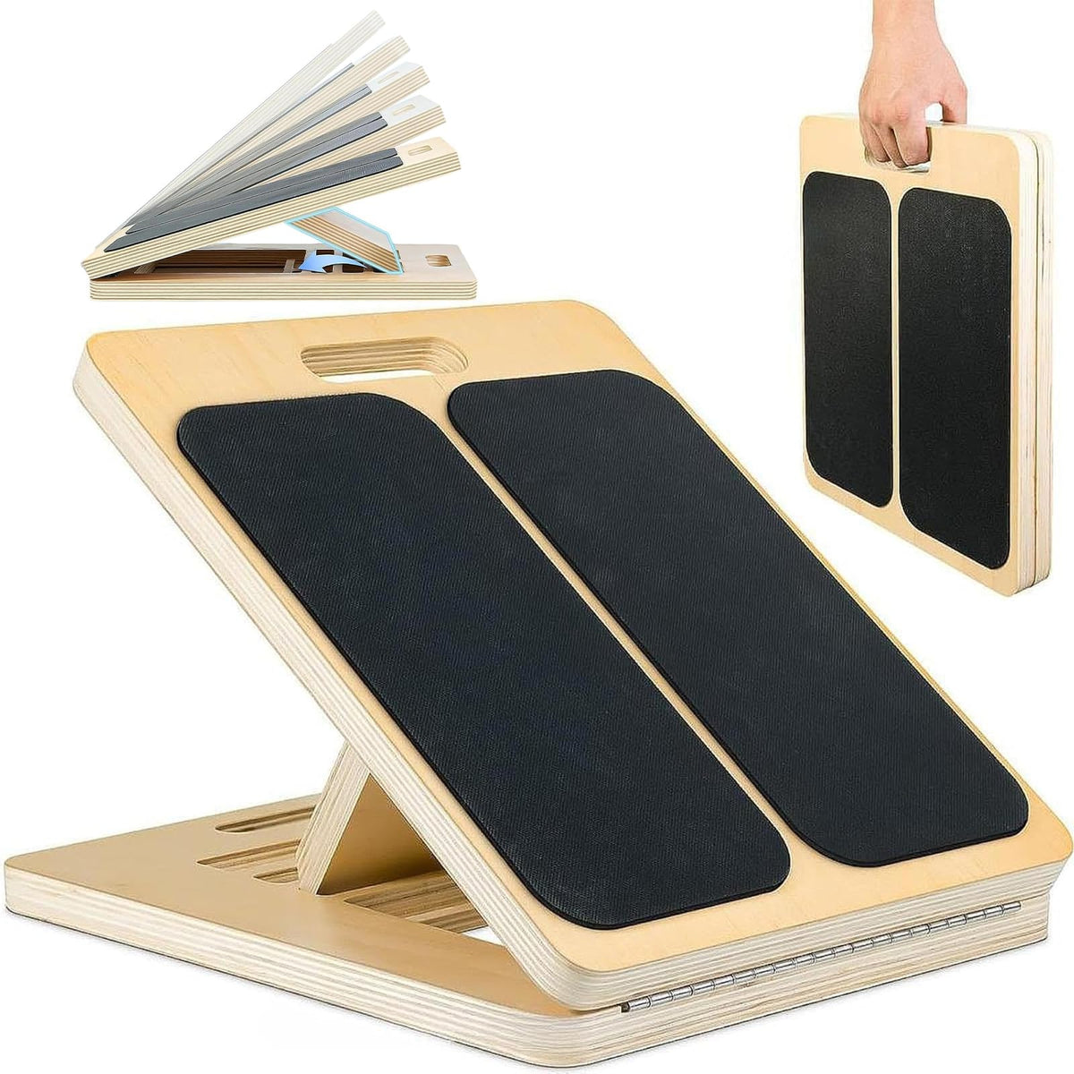 JIRONN Yellow Strength Training Wooden Slant Board Calf Stretching Wedge NEW