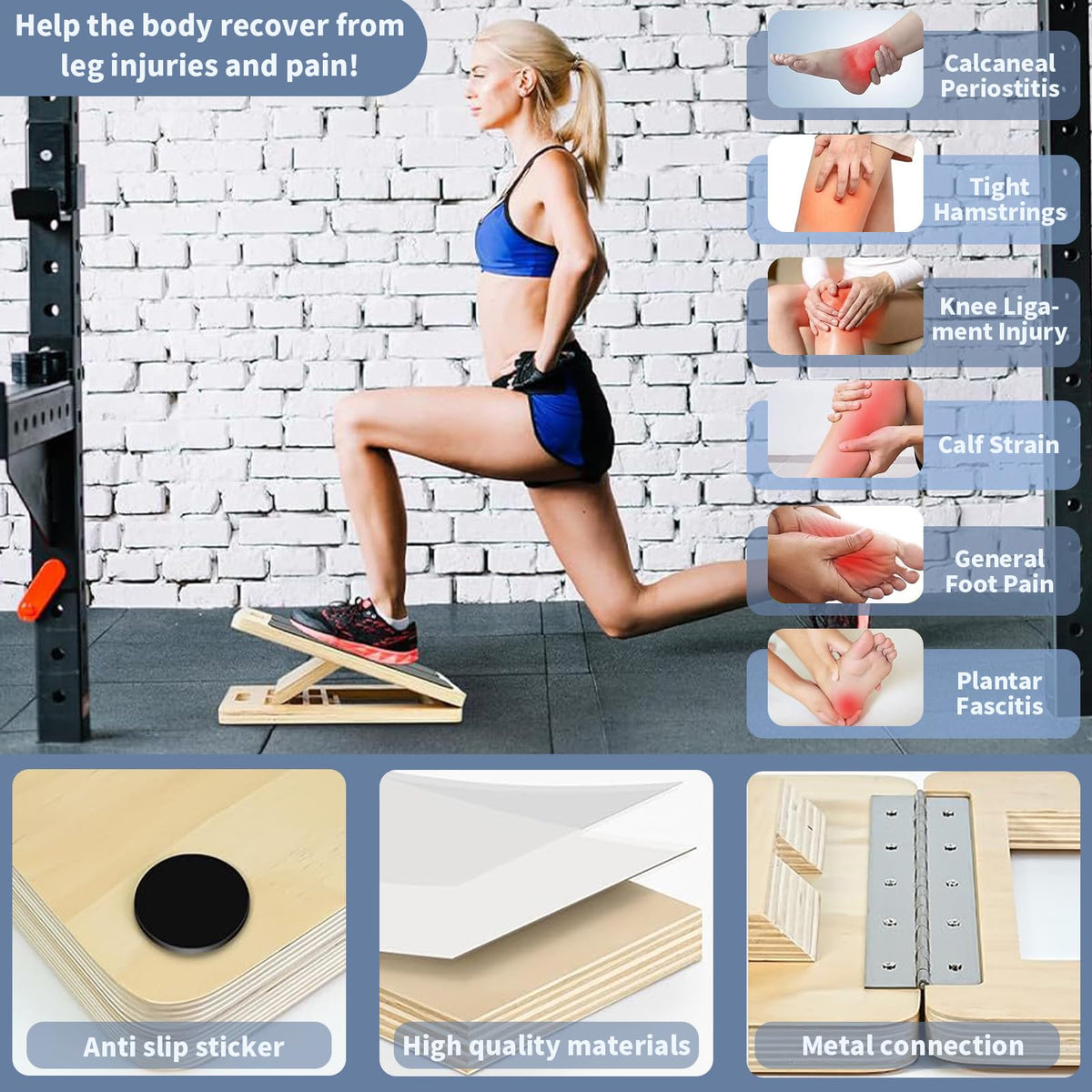 JIRONN Yellow Strength Training Wooden Slant Board Calf Stretching Wedge NEW