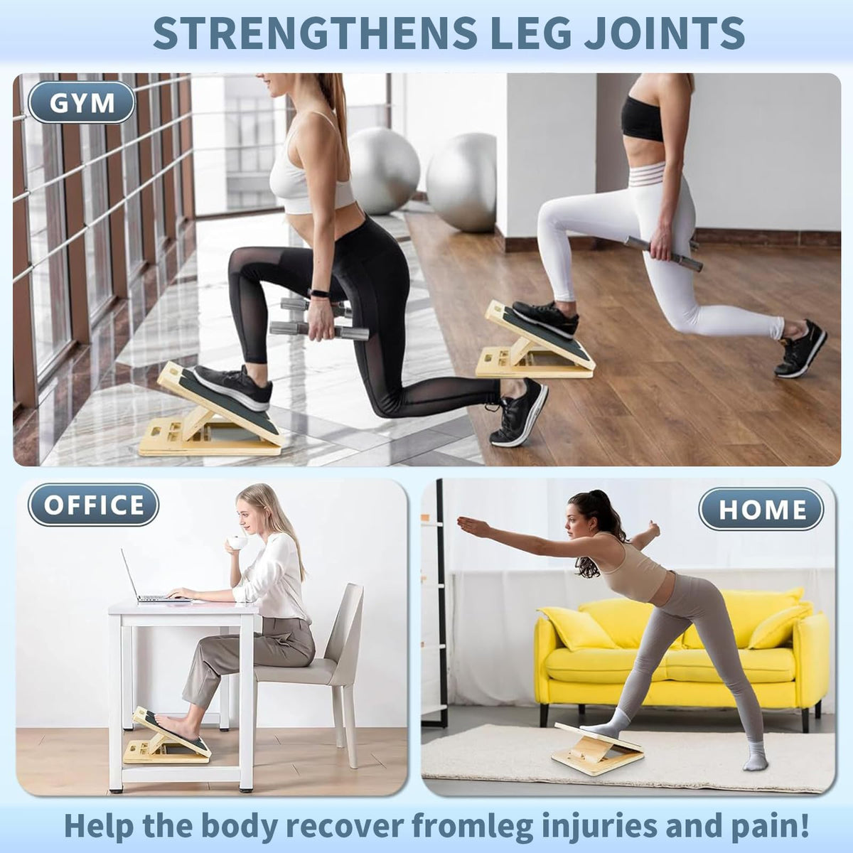 JIRONN Yellow Strength Training Wooden Slant Board Calf Stretching Wedge NEW