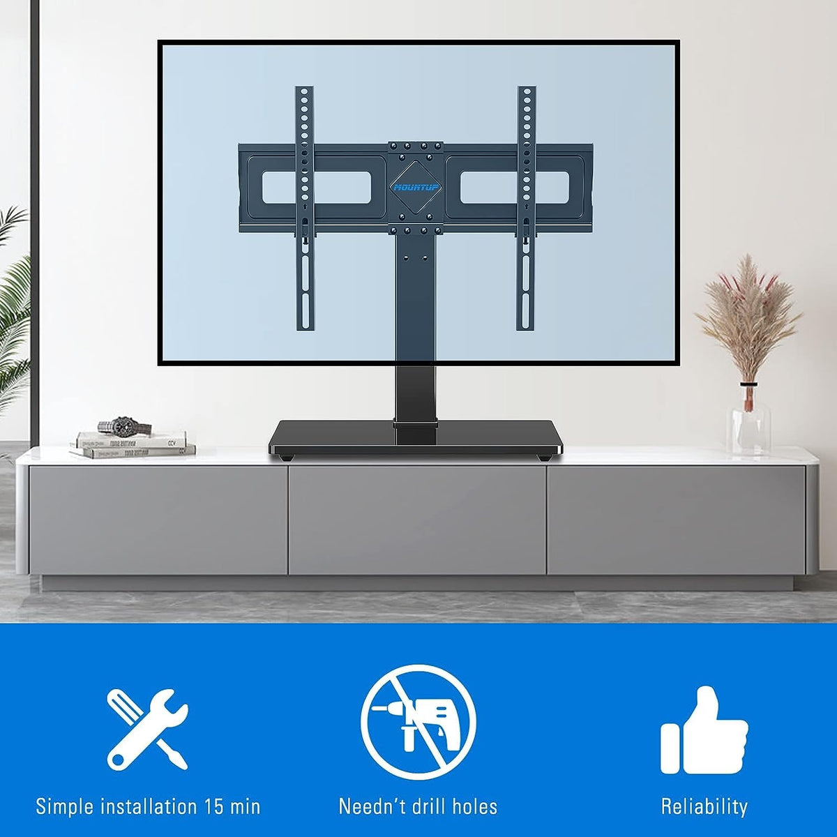 MOUNTUP Universal TV Stand Tempered Glass 37-65 Inch Black NEW