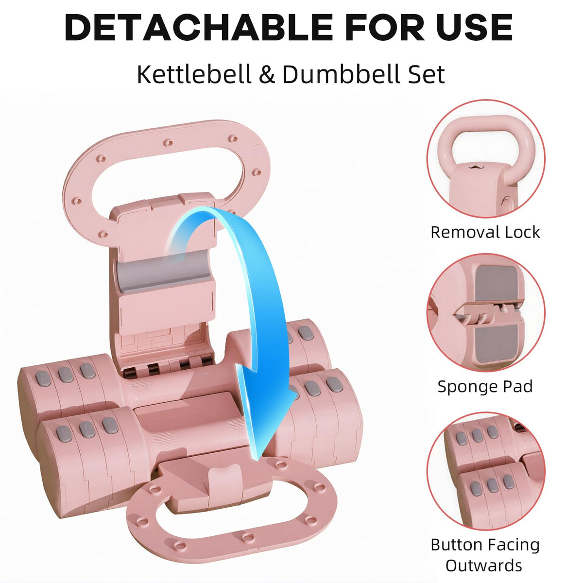 Ttoyus 2 Kettlebells in 1 Adjustable Kettlebell Dumbbell Set Pink 5kg NEW