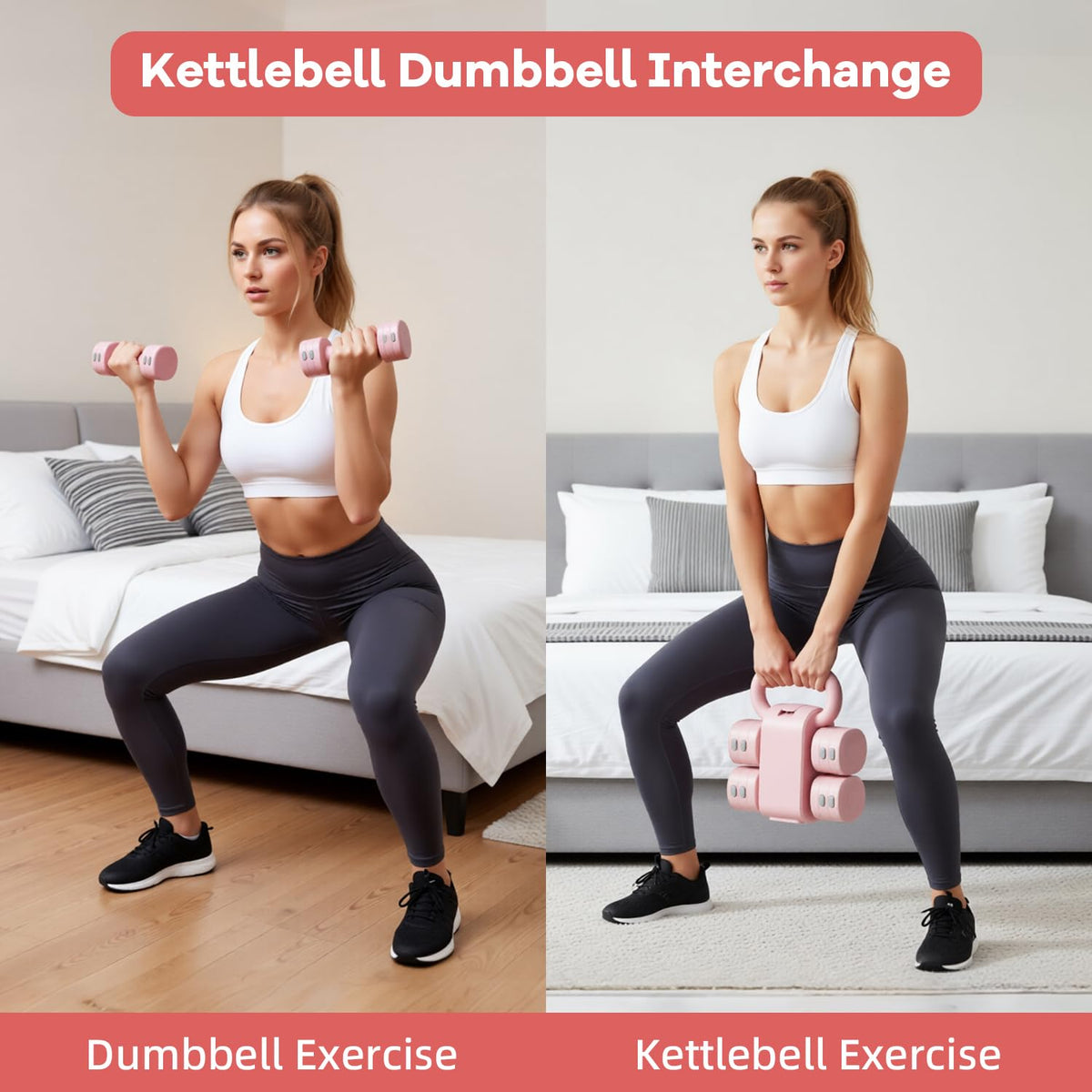 Ttoyus 2 Kettlebells in 1 Adjustable Kettlebell Dumbbell Set Pink 5kg NEW