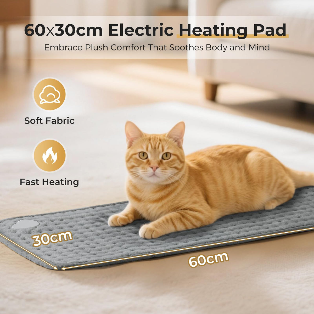 Halpilt Electric Heating Pad for Back Pain Relief - Grey 30x60cm NEW