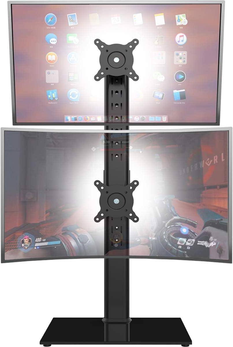 Hemudu Dual Monitor Stand Vertical Stack Black Free-Standing Riser NEW