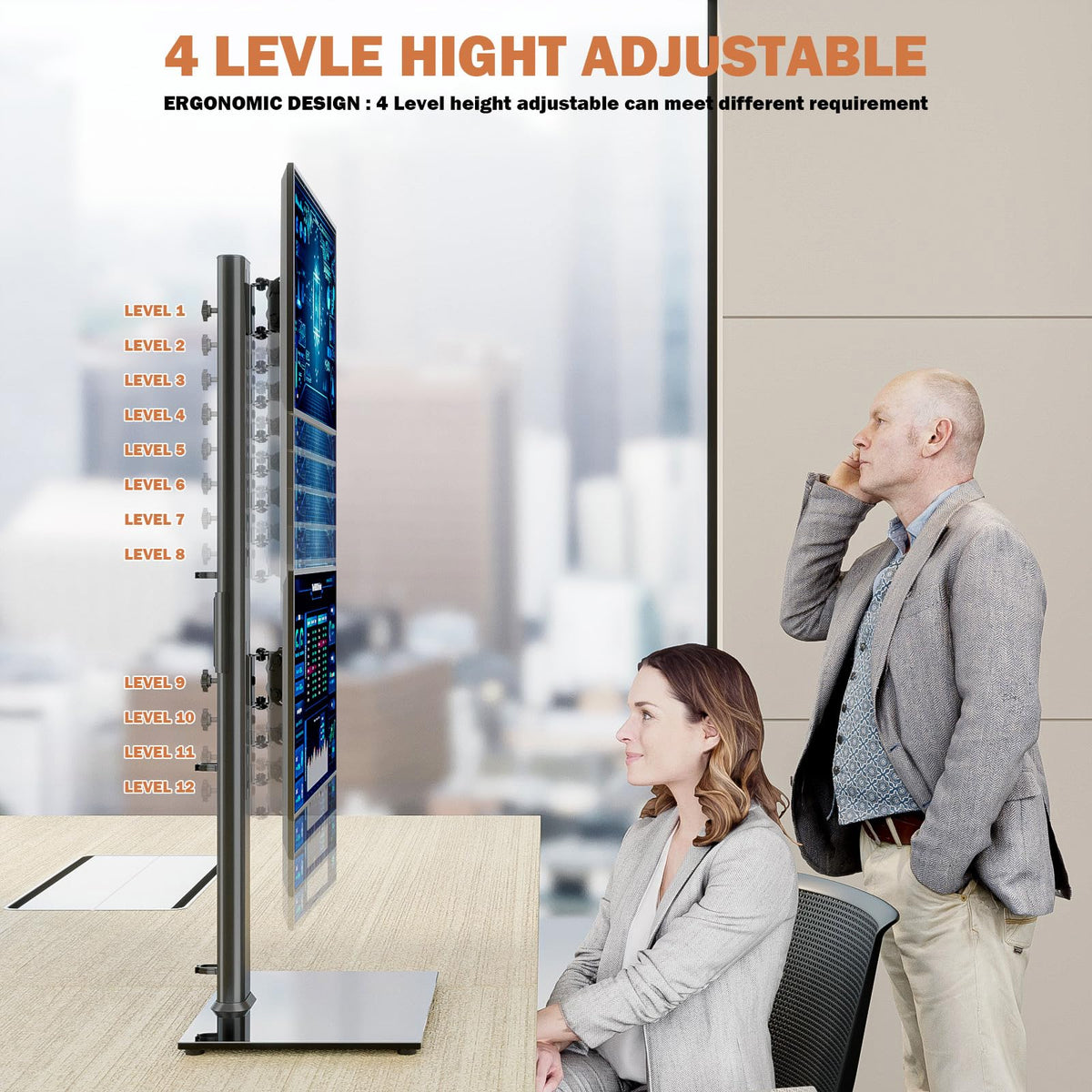 Hemudu Dual Monitor Stand Vertical Stack Black Free-Standing Riser NEW