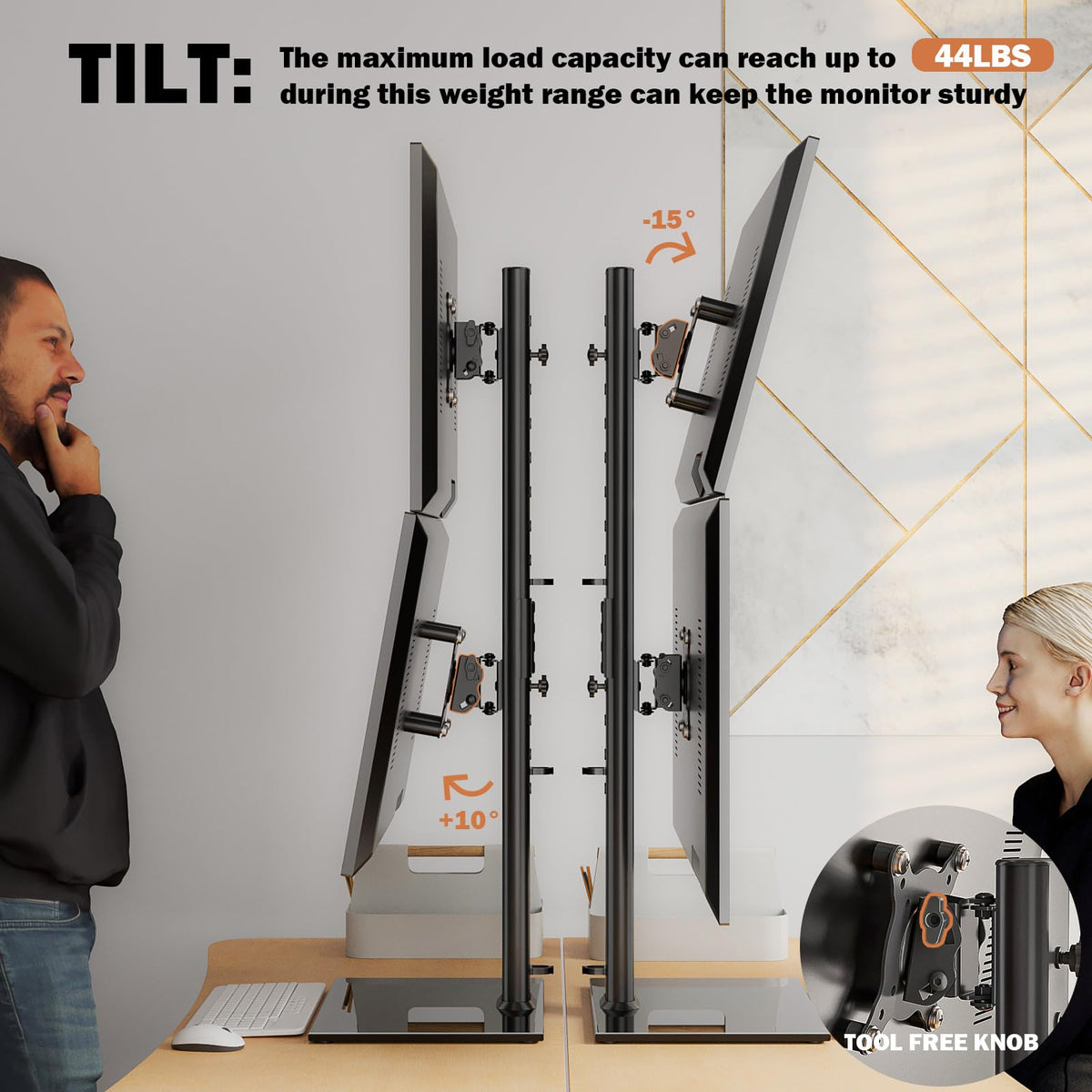 Hemudu Dual Monitor Stand Vertical Stack Black Free-Standing Riser NEW