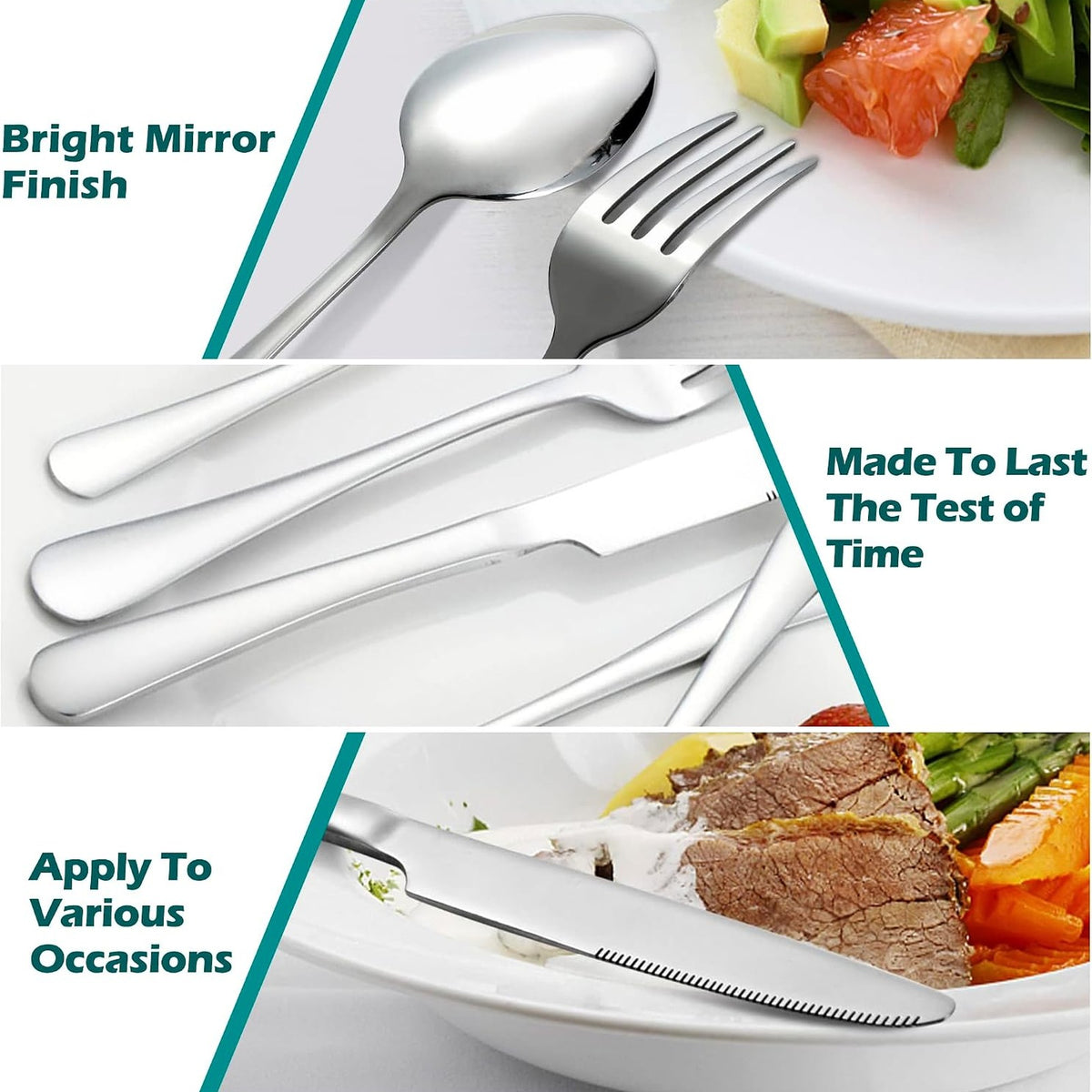 SHEUMNT 48-Piece Silverware Set - Mirror Polished Silver Stainless Flatware NEW