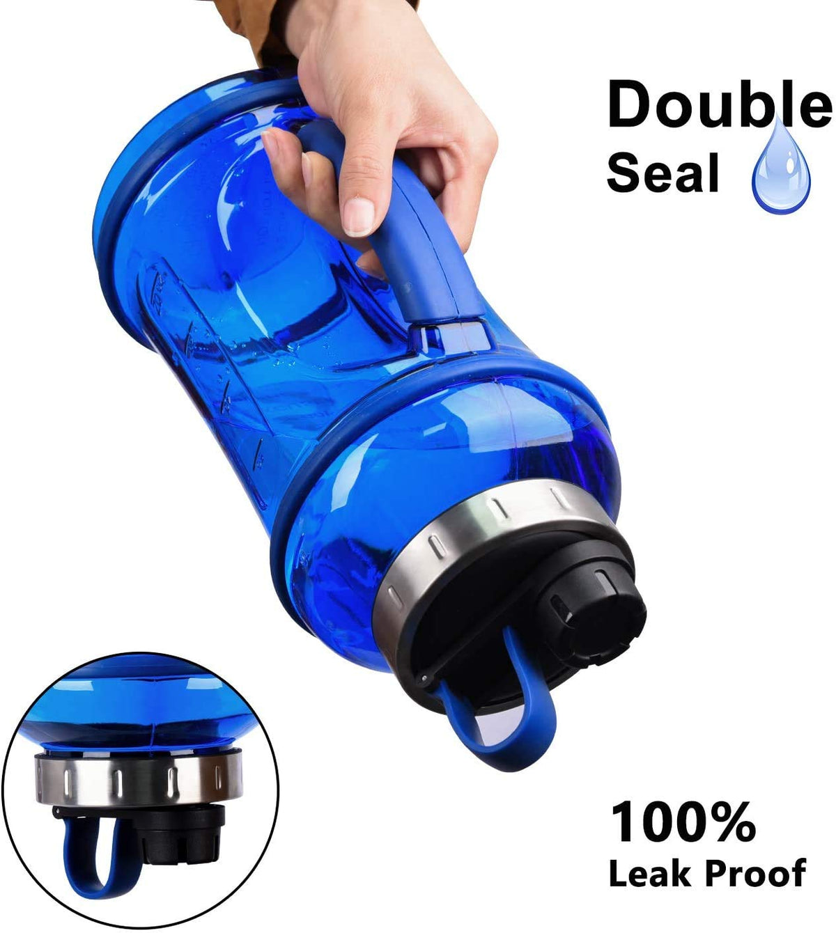 FORWEWAY 2.2L Blue Motivational Sports Water Bottle - BPA-Free Leak-Proof NEW