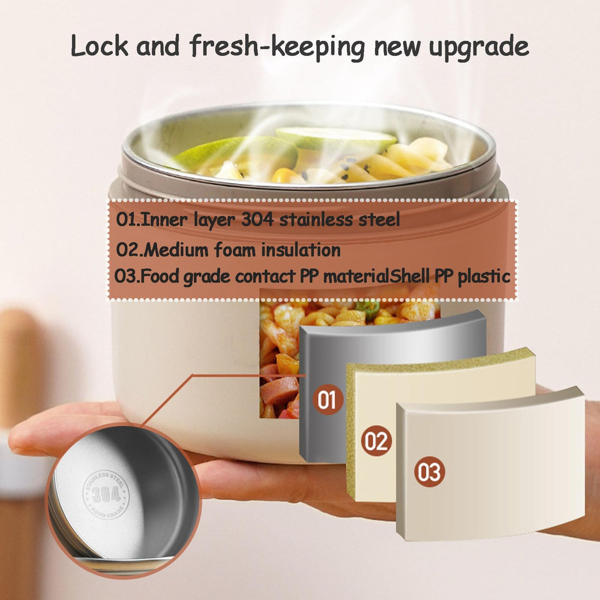 Belovia Stainless Steel 2 Bento Box Portable Insulated Lunch Beige NEW