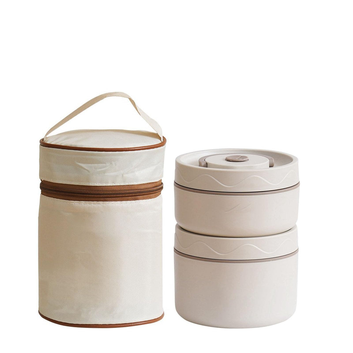 Belovia Stainless Steel 2 Bento Box Portable Insulated Lunch Beige NEW