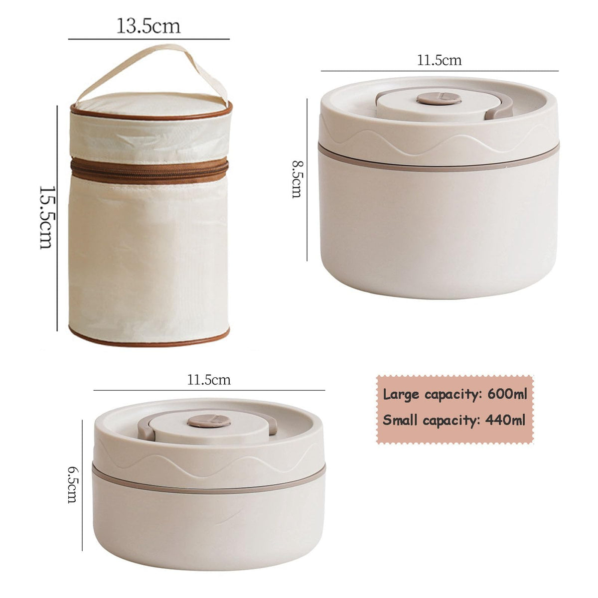 Belovia Stainless Steel 2 Bento Box Portable Insulated Lunch Beige NEW