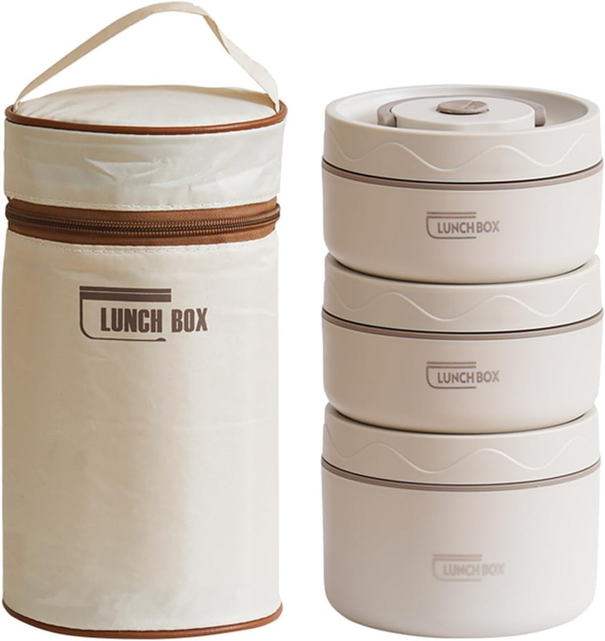 pijiuoi Thermal Insulated Bento Lunch Box Container Set 3Piece Beige NEW