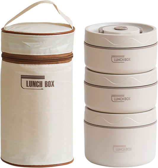pijiuoi Thermal Insulated Bento Lunch Box Container Set 3Piece Beige NEW