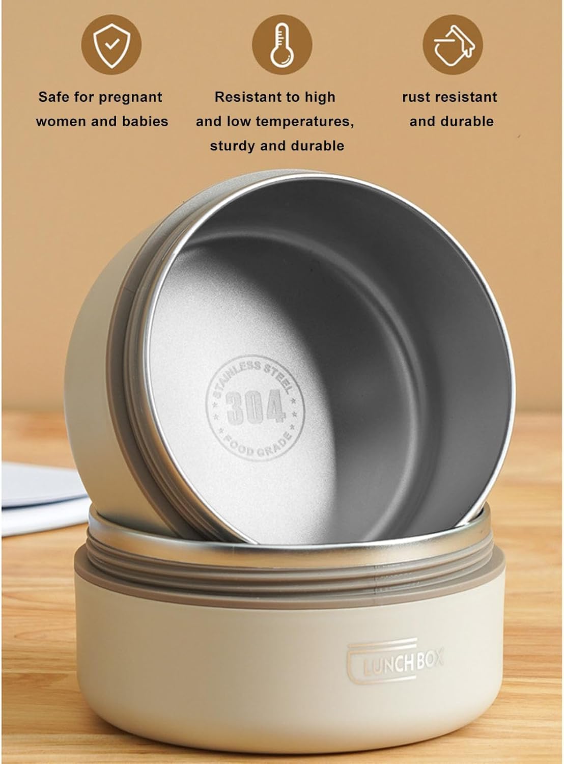 pijiuoi Thermal Insulated Bento Lunch Box Container Set 3Piece Beige NEW