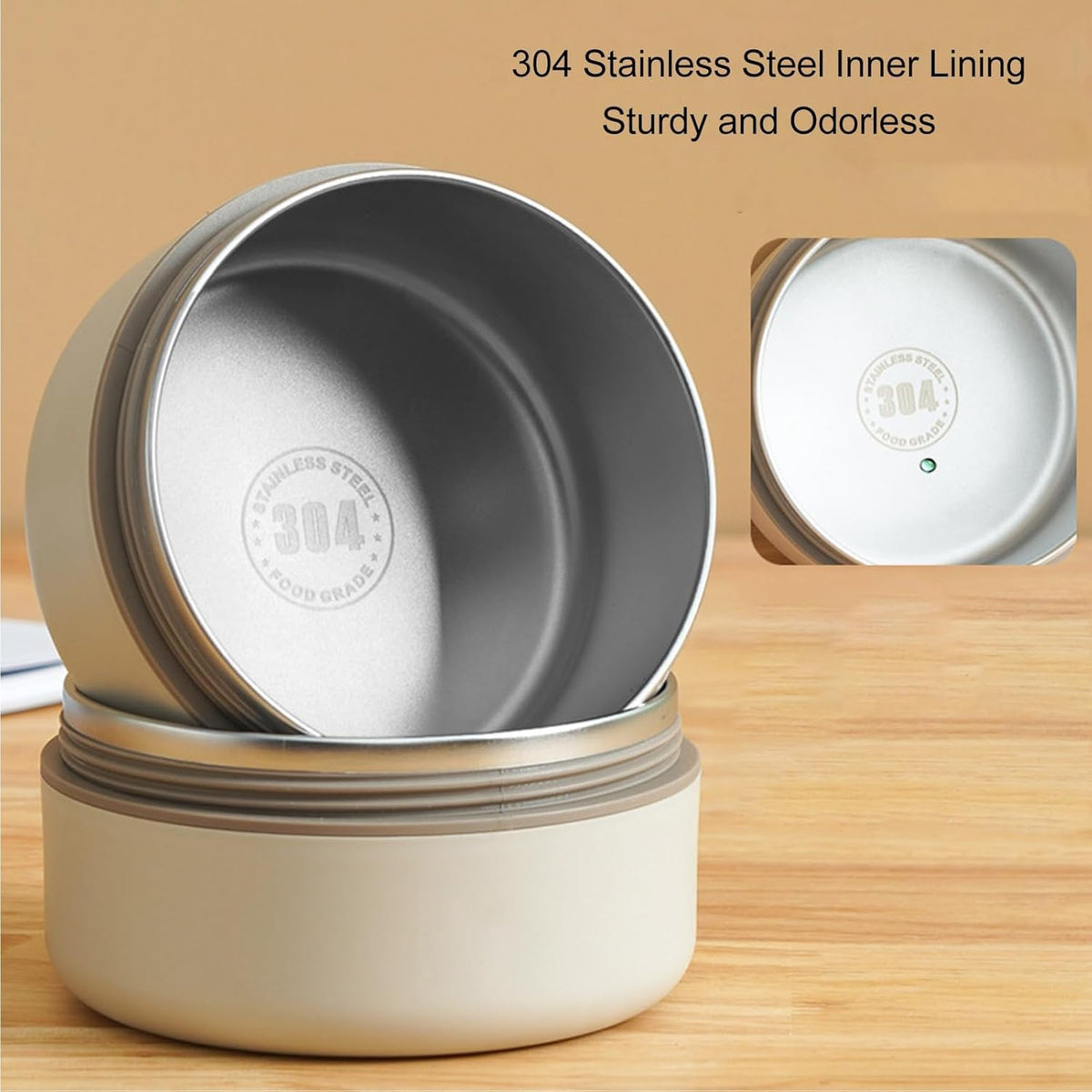 pijiuoi Thermal Insulated Bento Lunch Box Container Set 3Piece Beige NEW