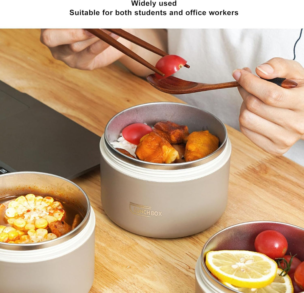 pijiuoi Thermal Insulated Bento Lunch Box Container Set 3Piece Beige NEW